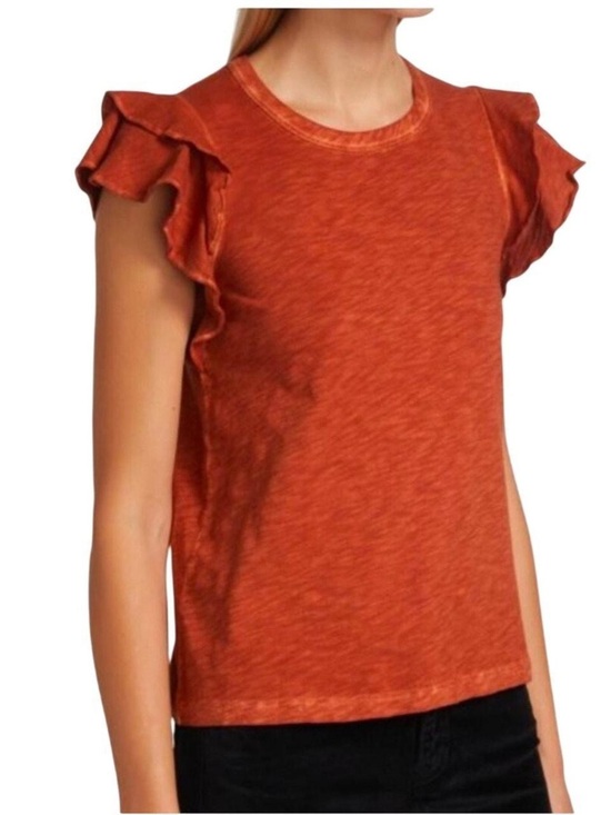 Veronica Beard Tops - Veronica Beard Small Akeela Ruffle Sleeve Cotton Tee Top Rust Red-Orange